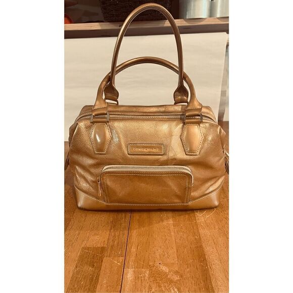 LONGCHAMP LEGENDE GOLD PATENT LEATHER LARGE HANDBAG - Picture 1 of 13